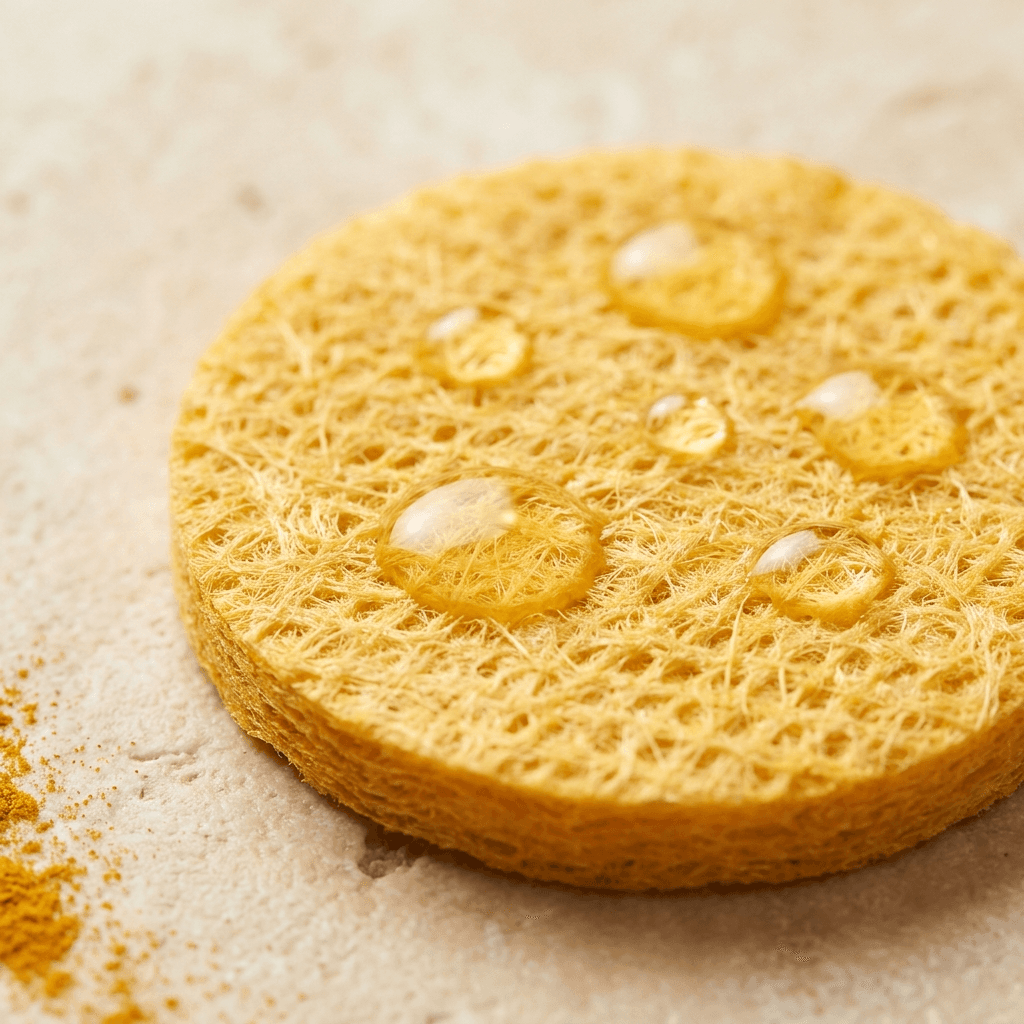Close-up of a glow pad's waffle texture with drops of essence