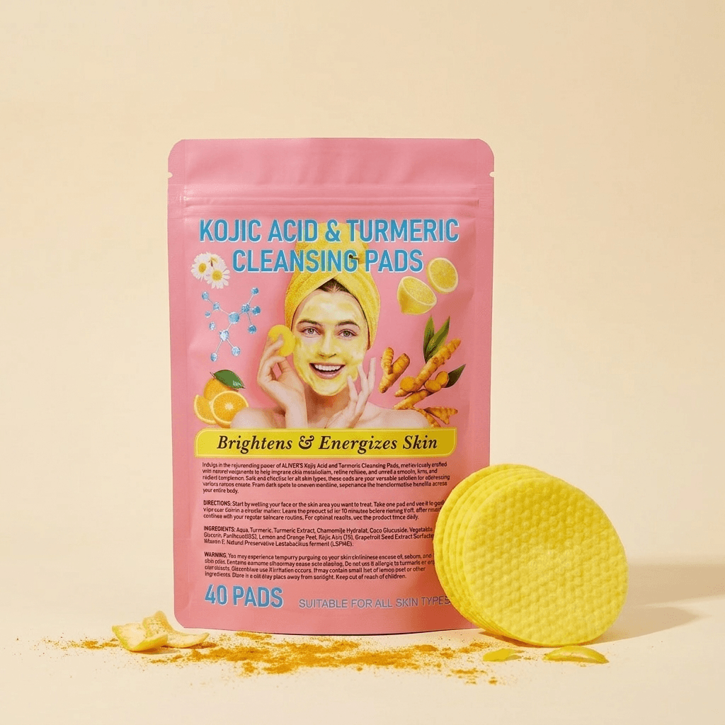 Glow Pads pouch with a stack of pads on a cream counter
